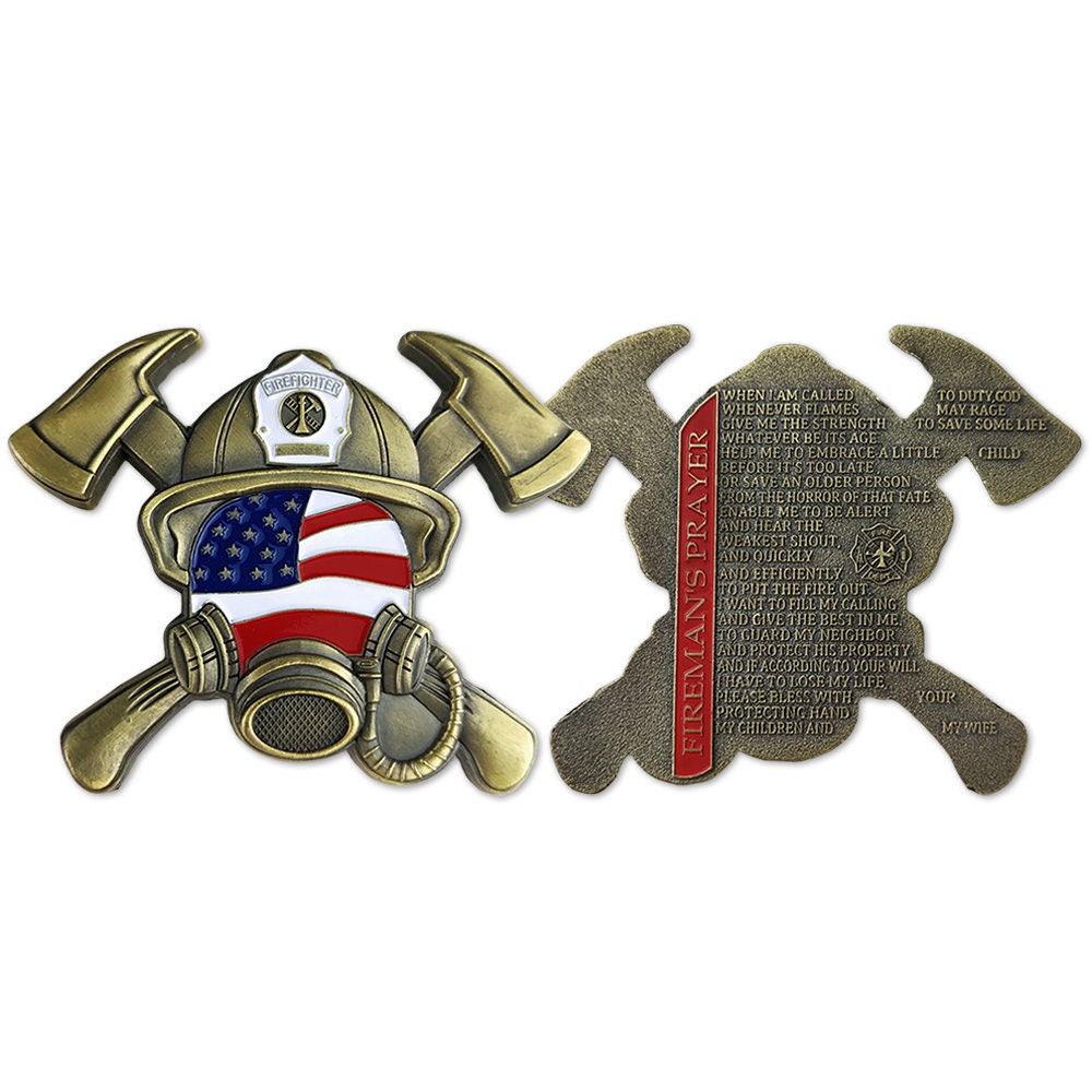 Firefighter Prayer Challenge Coin Cross Fire Axe Helmet Gear Featured/gift for Him for father decowoodo