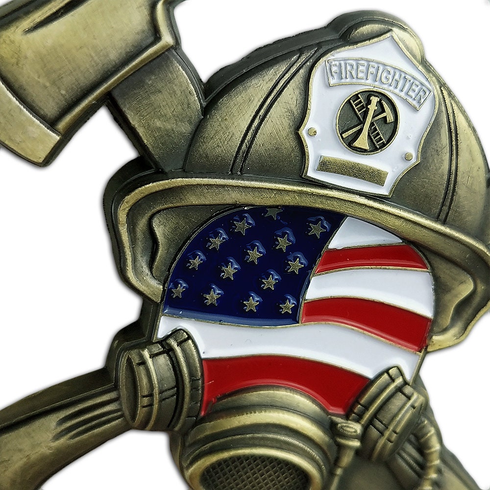 Firefighter Prayer Challenge Coin Cross Fire Axe Helmet Gear Featured/gift for Him for father decowoodo