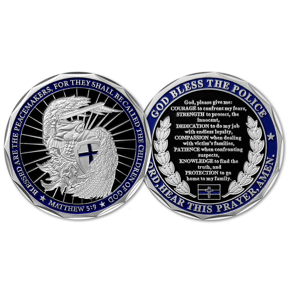 Police Challenge Coin A Thin Blue Line Guardian Angel Blessed Prayer Emblem Gift/gift for Him for father decowoodo