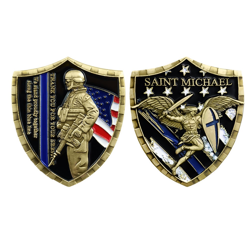 Blue Lives Matter Challenge Coin St Michael Saint of LEO Shield Badge/gift for Him for father decowoodo