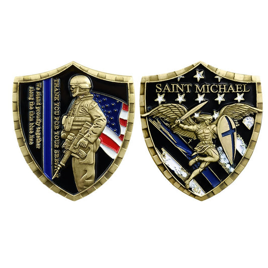 Blue Lives Matter Challenge Coin St Michael Saint of LEO Shield Badge/gift for Him for father decowoodo