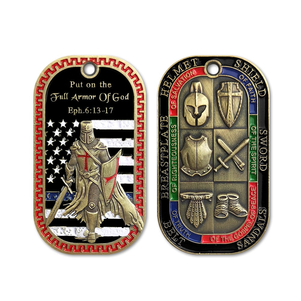 Armor of God EPH 6:13-17 Military Dog Tag Challenge Coin Bible Prayer Pendant/gift for Him for father decowoodo