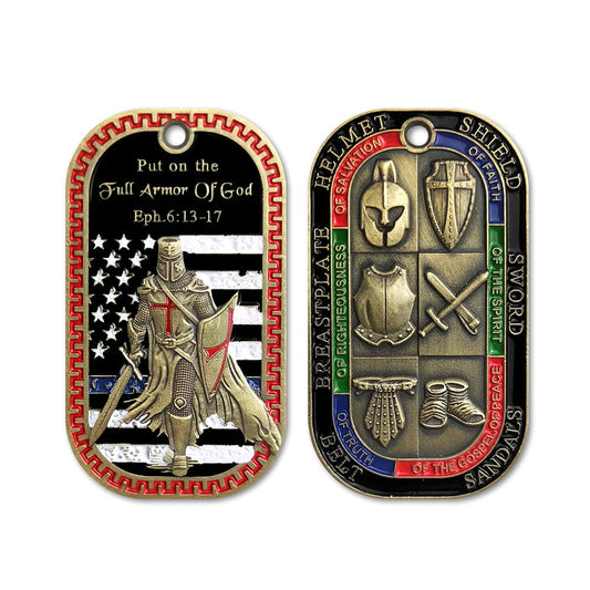 Armor of God EPH 6:13-17 Military Dog Tag Challenge Coin Bible Prayer Pendant/gift for Him for father decowoodo