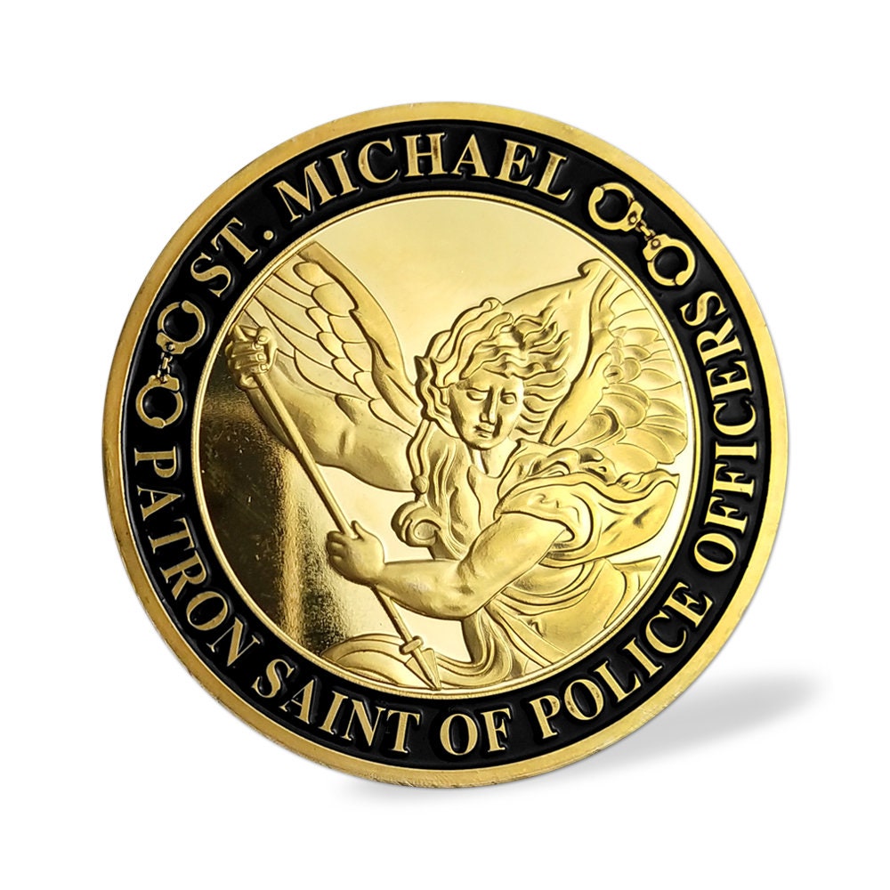US Police Protector St. Michael Challenge Coin Officers Prayer Gold Coin/gift for Him for father decowoodo