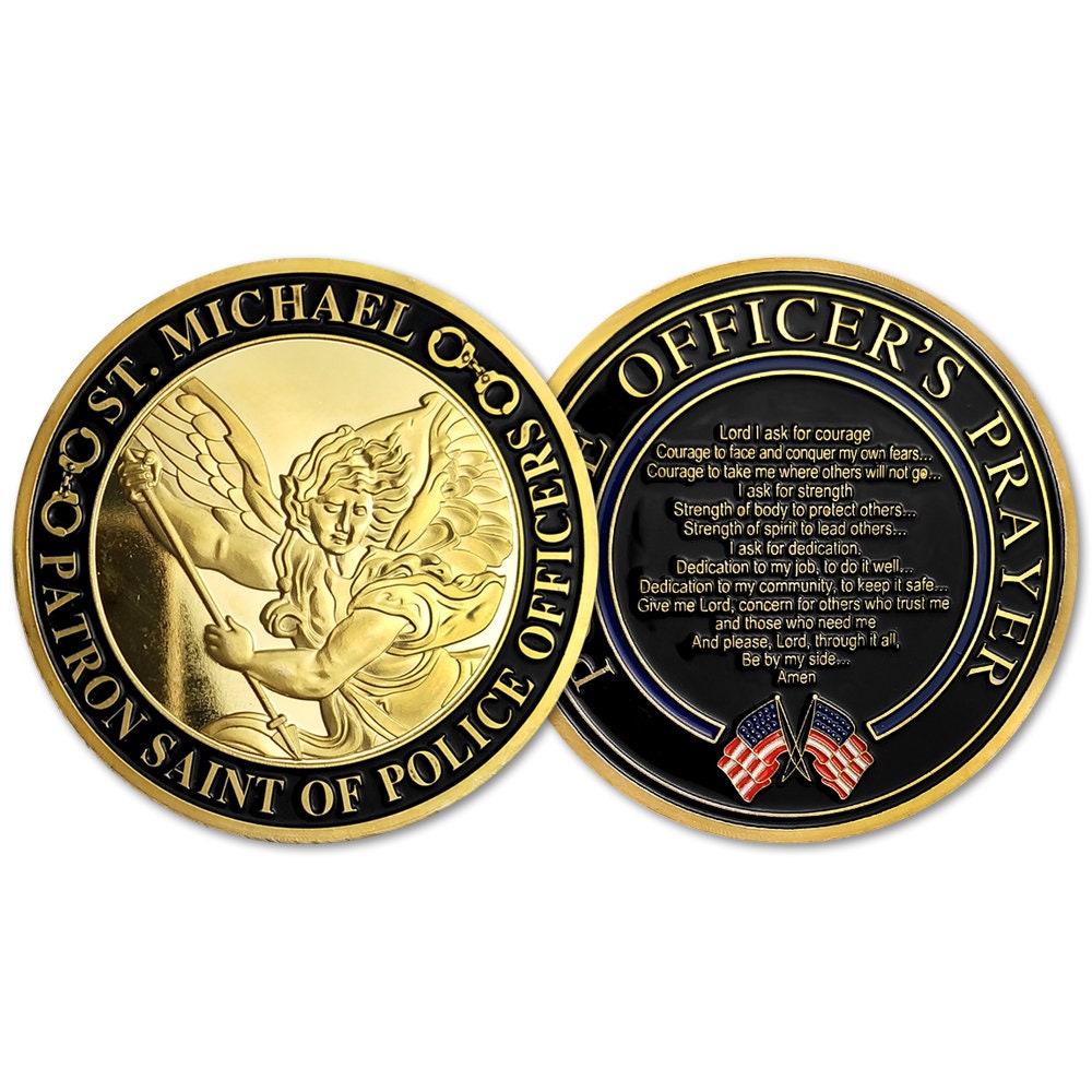 US Police Protector St. Michael Challenge Coin Officers Prayer Gold Coin/gift for Him for father decowoodo