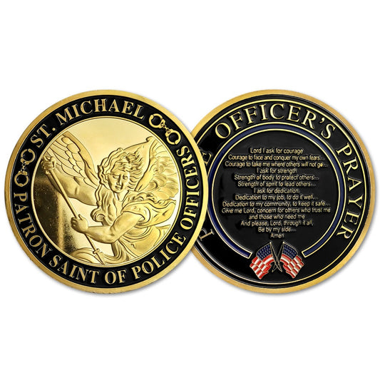 US Police Protector St. Michael Challenge Coin Officers Prayer Gold Coin/gift for Him for father decowoodo