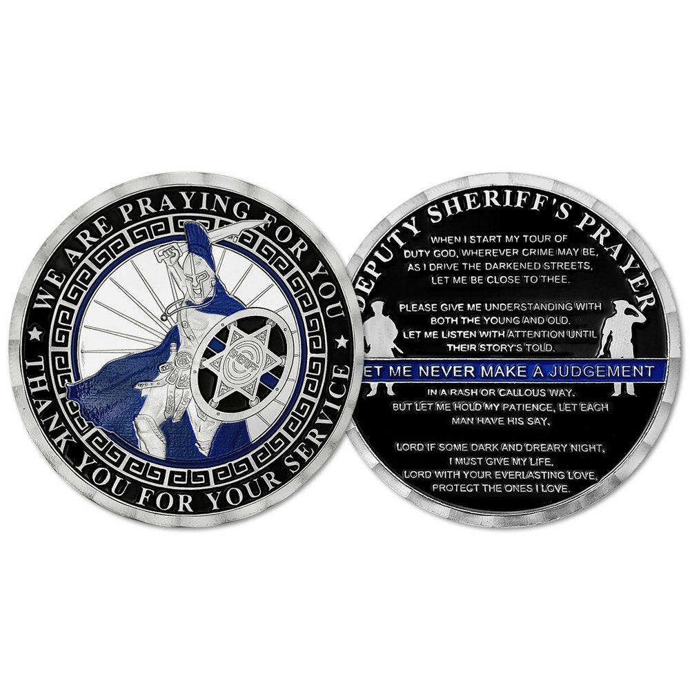 Deputy Sheriff Prayer Challenge Coin Law Enforcement Blue Lives Matter Spartan Warrior Badge/gift for Him for father decowoodo
