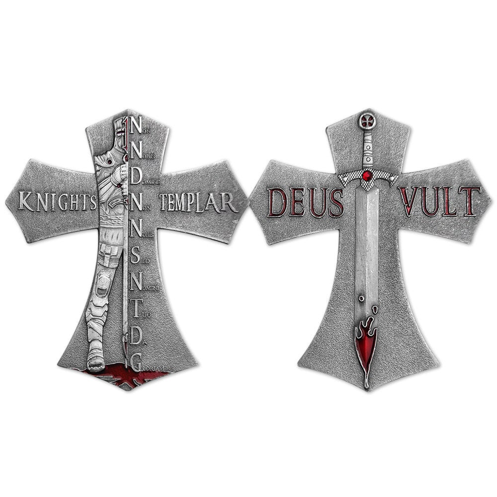 Knights Templar Deus Vult Challenge Coin Templar Cross Silver Collectible Emblem/gift for Him for father decowoodo