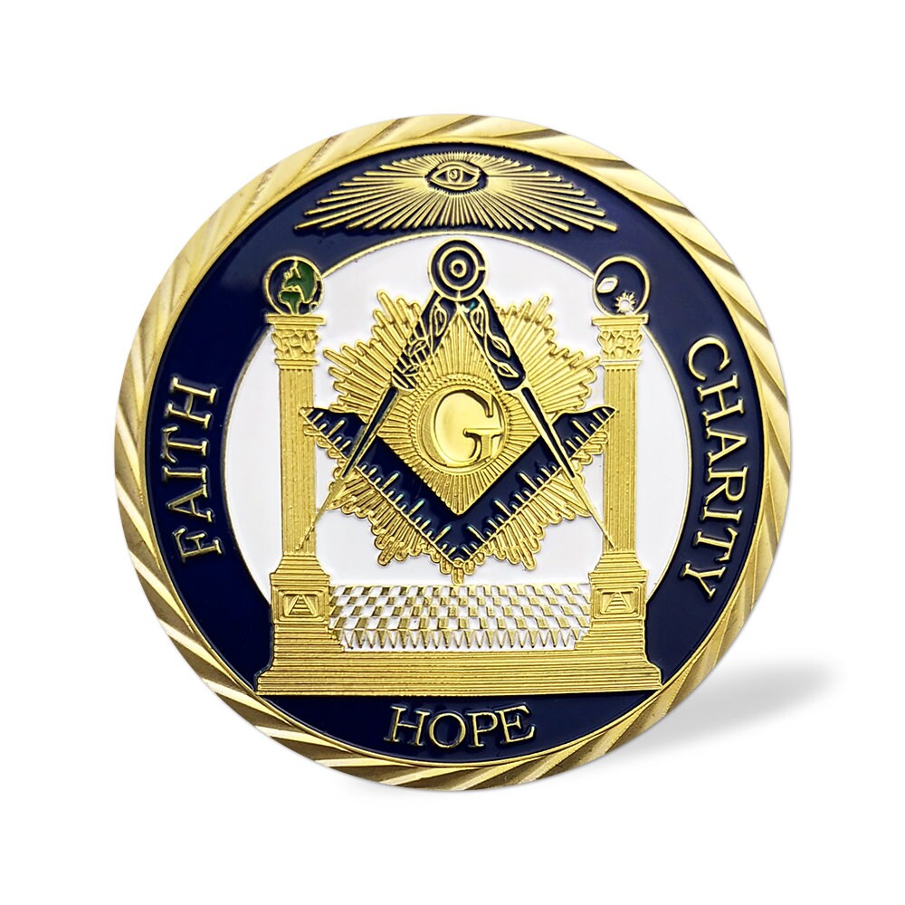 Masonic Challenge Coin White Compass & Square Solomon Temple Featured/gift for Him for father decowoodo