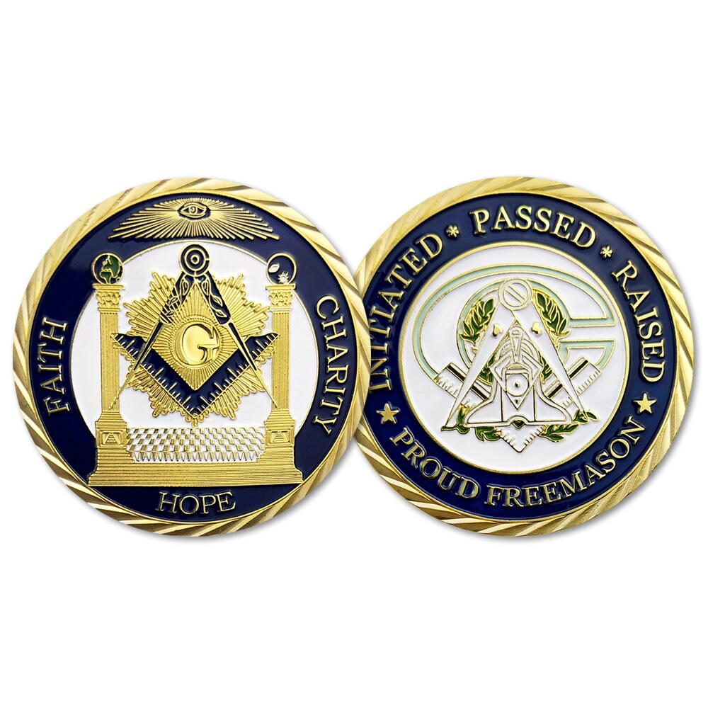 Masonic Challenge Coin White Compass & Square Solomon Temple Featured/gift for Him for father decowoodo