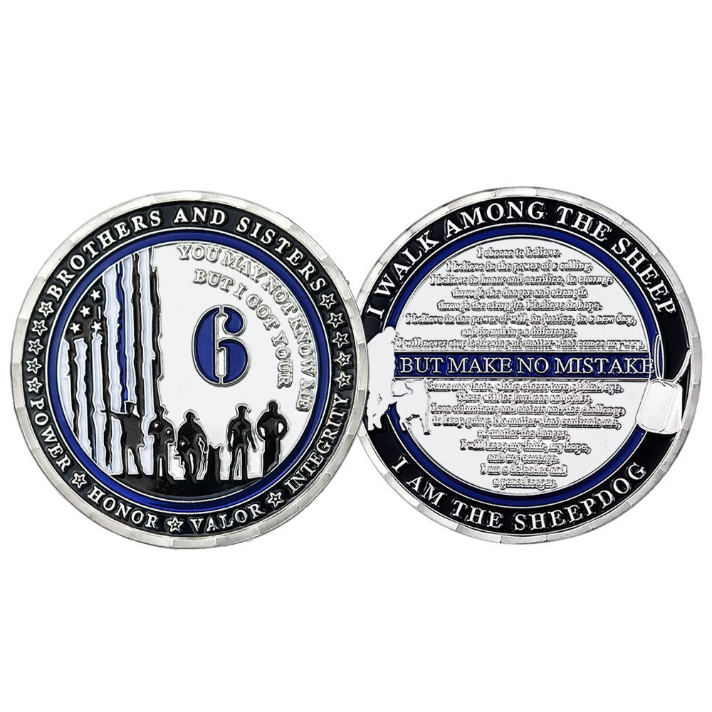 Police Sheepdogs Challenge Coin A Thin Blue Line Watch Your 6 Silver Collectible/gift for Him for father decowoodo