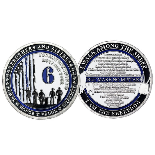 Police Sheepdogs Challenge Coin A Thin Blue Line Watch Your 6 Silver Collectible/gift for Him for father decowoodo