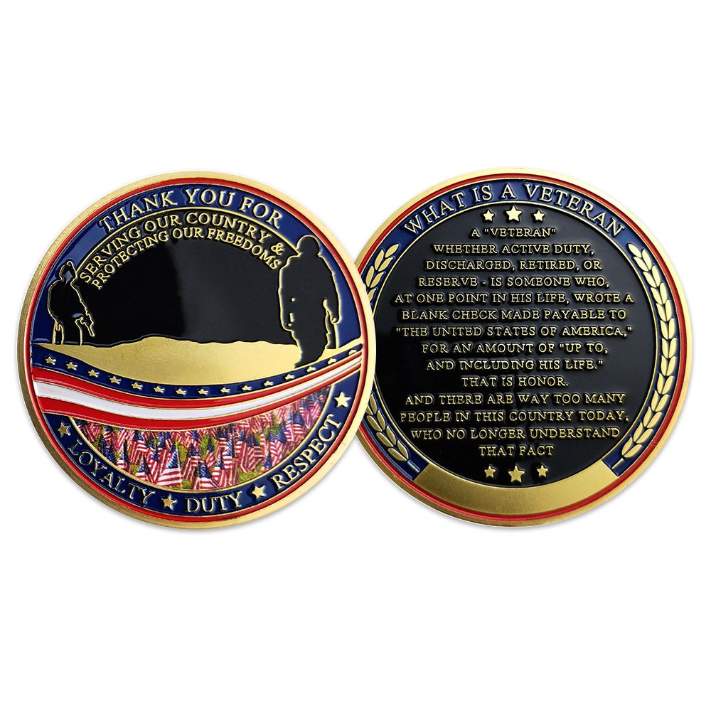 US Veteran Commemorative Flag Challenge Coin Military Thanksgiving Collectible/gift for Him for father decowoodo