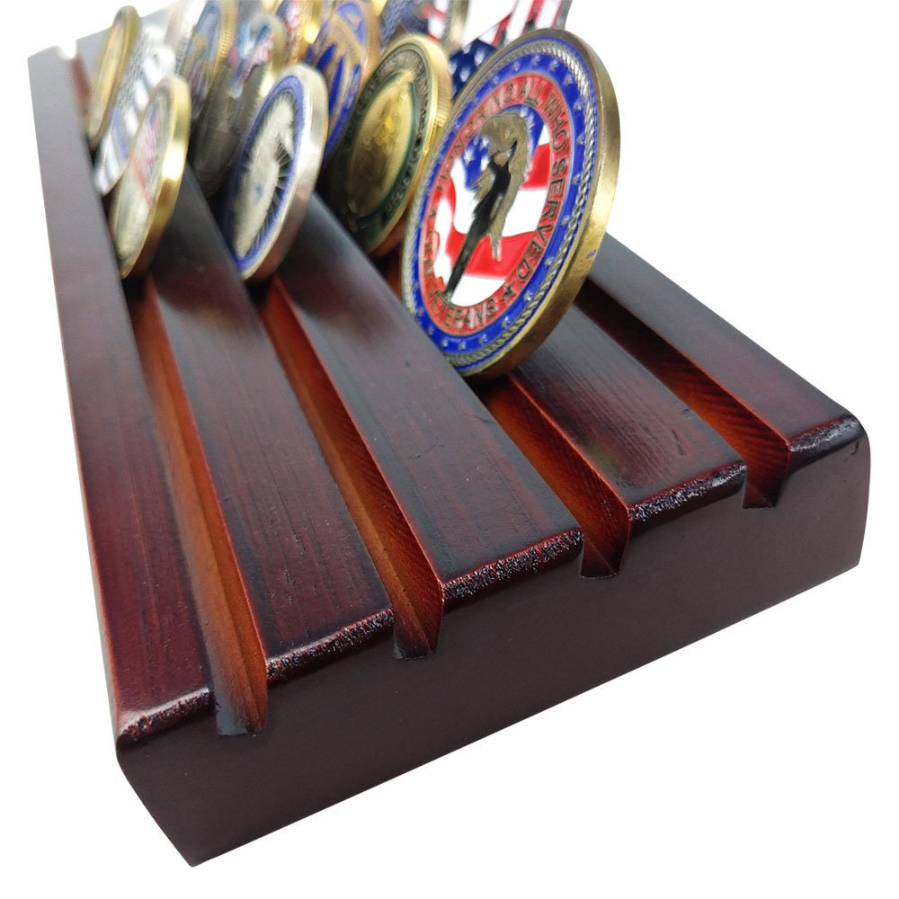 11" Challenge Coin Display Rack Pinewood Cherry Finish Chips Holder/gift for Him for father decowoodo