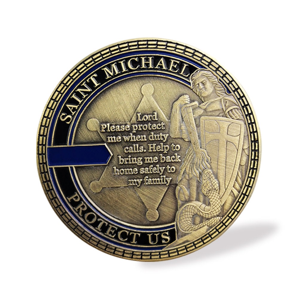 Law Enforcement Challenge Coin Sheriff Six Pointed Star St Michael Patron Saint Collectible/gift for Him for father decowoodo