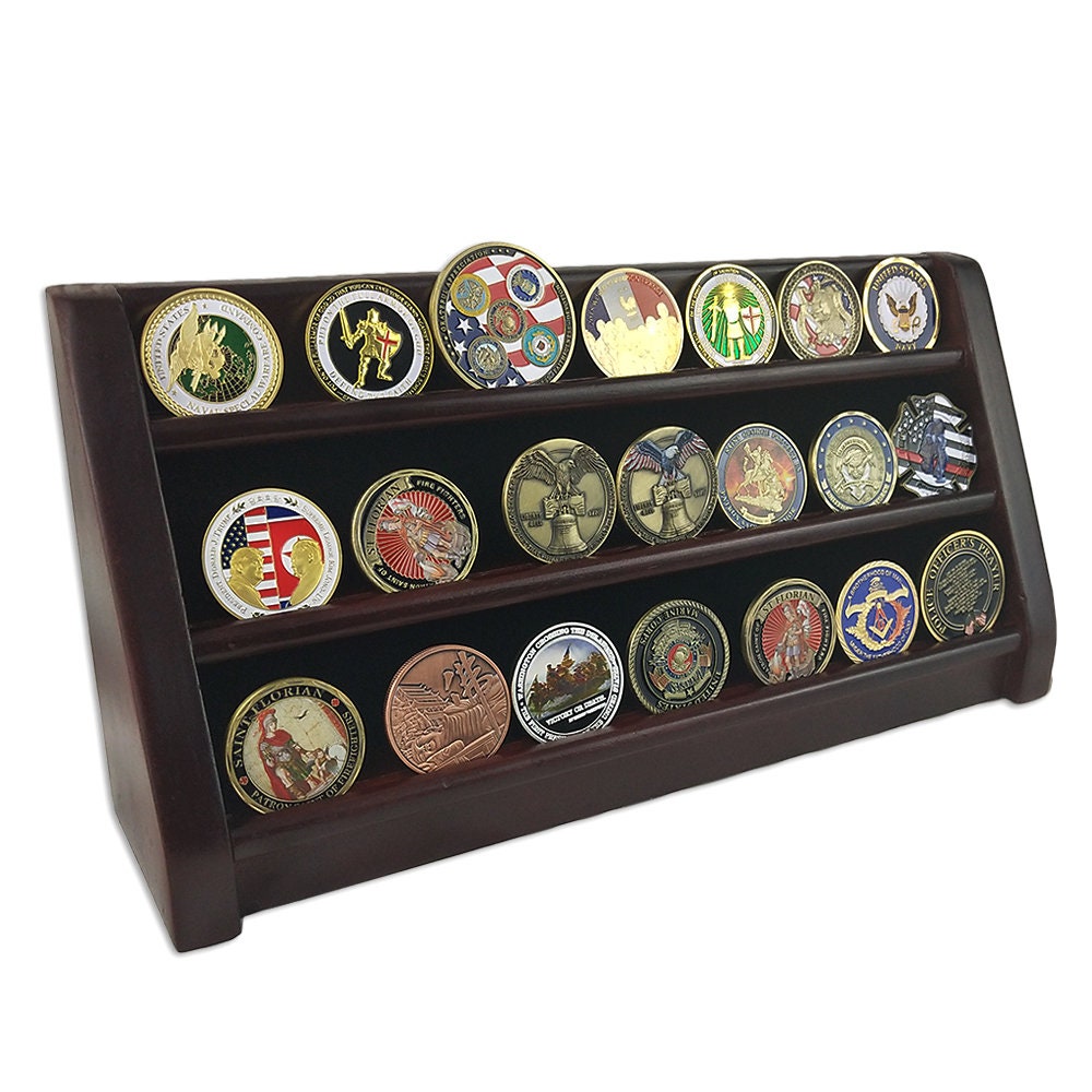 13" Challenge Coin Display 3 Tiers Stand Chips Military Token Medallion Holder Rack Design/gift for Him for father decowoodo
