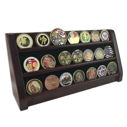 13" Challenge Coin Display 3 Tiers Stand Chips Military Token Medallion Holder Rack Design/gift for Him for father decowoodo