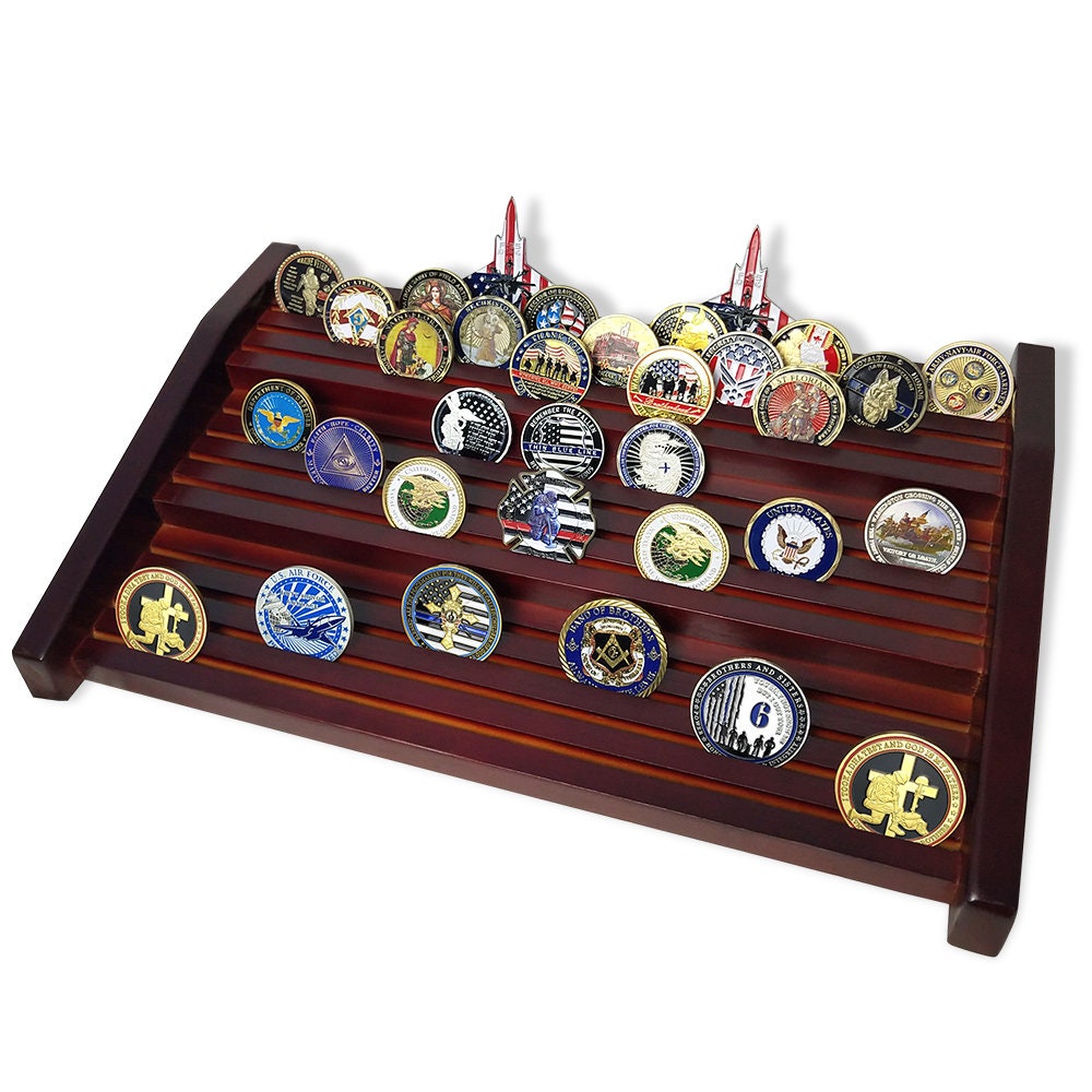 16" Challenge Coin Display Stand 2/3 Tiers 8 Rows Collectible Holder Level Design/gift for Him for father decowoodo