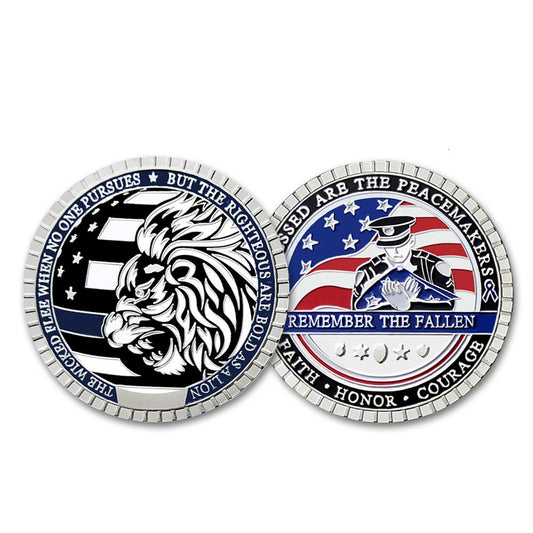 LEO Challenge Coin Blue Lives Matter Remember the Fallen Police Silver Medallion/gift for Him for father decowoodo