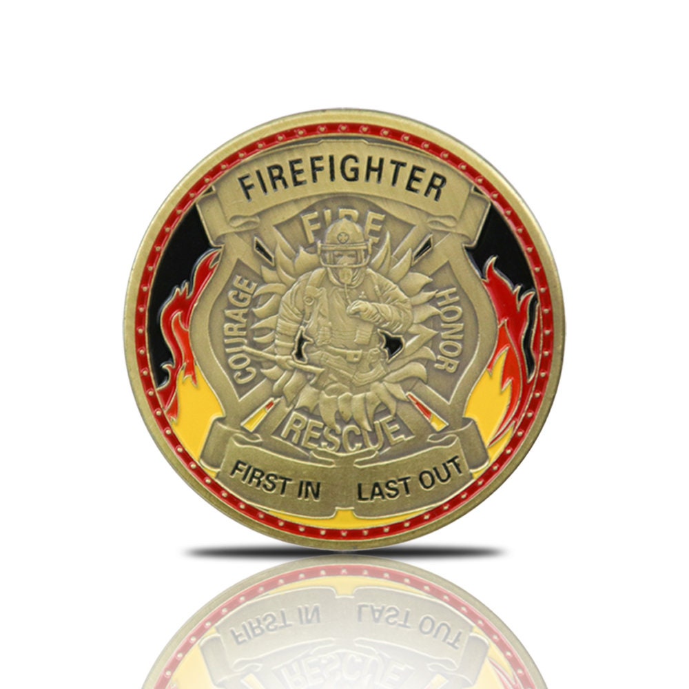 Firefighter Prayer Challenge Coin St Florian Cross Fireman First In Last Out/gift for Him for father decowoodo