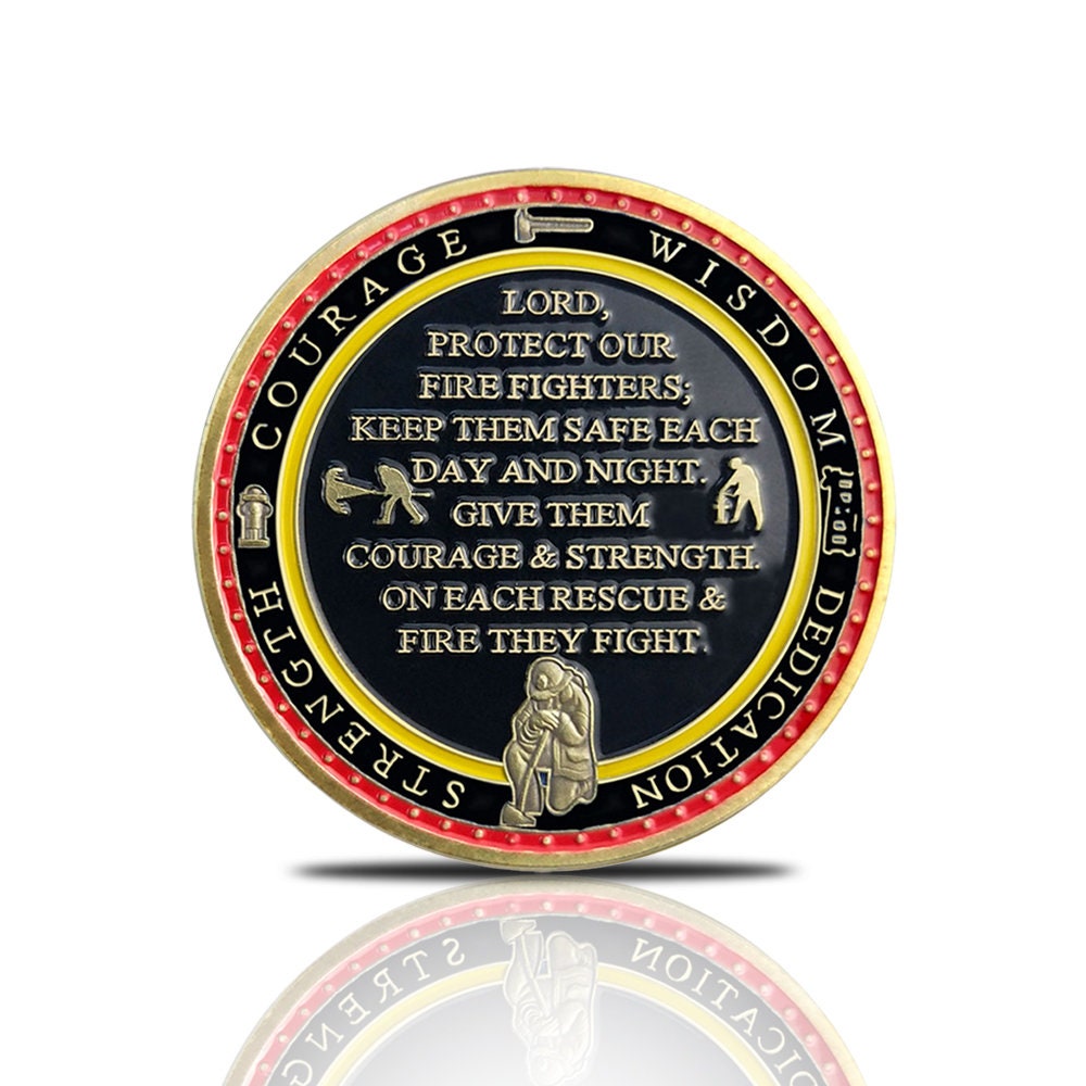 Firefighter Prayer Challenge Coin St Florian Cross Fireman First In Last Out/gift for Him for father decowoodo