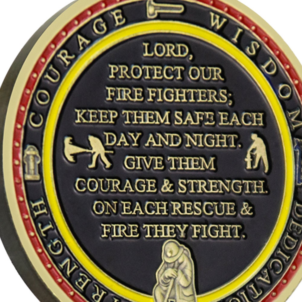 Firefighter Prayer Challenge Coin St Florian Cross Fireman First In Last Out/gift for Him for father decowoodo