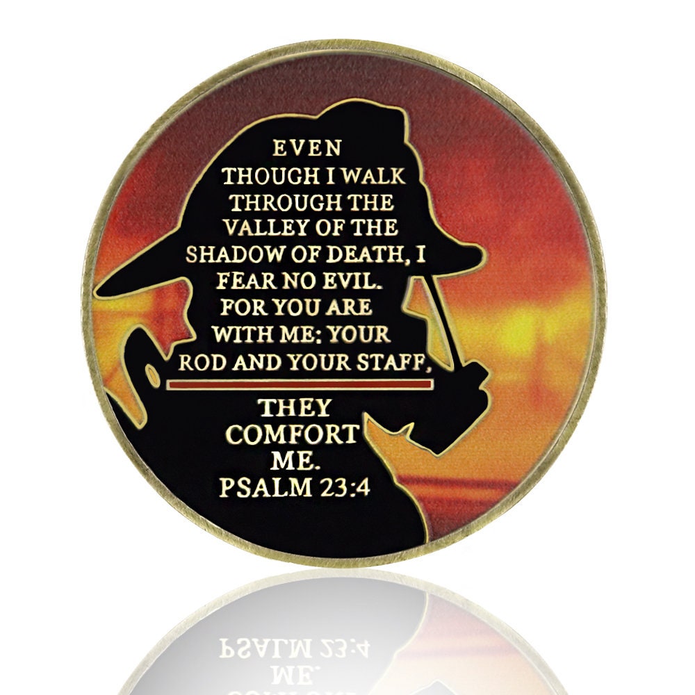 Firefighter Challenge Coin A Thin Red Line Prayer Psalm 23:4 Brotherhood Badge/gift for Him for father decowoodo