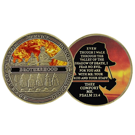 Firefighter Challenge Coin A Thin Red Line Prayer Psalm 23:4 Brotherhood Badge/gift for Him for father decowoodo