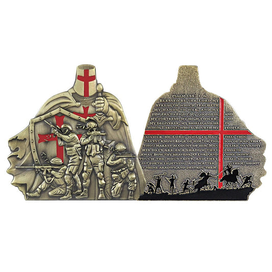 Crusader Soilder Squad Challenge Coin Prayer PSALM 144:1-6 Military Collectible decowoodo