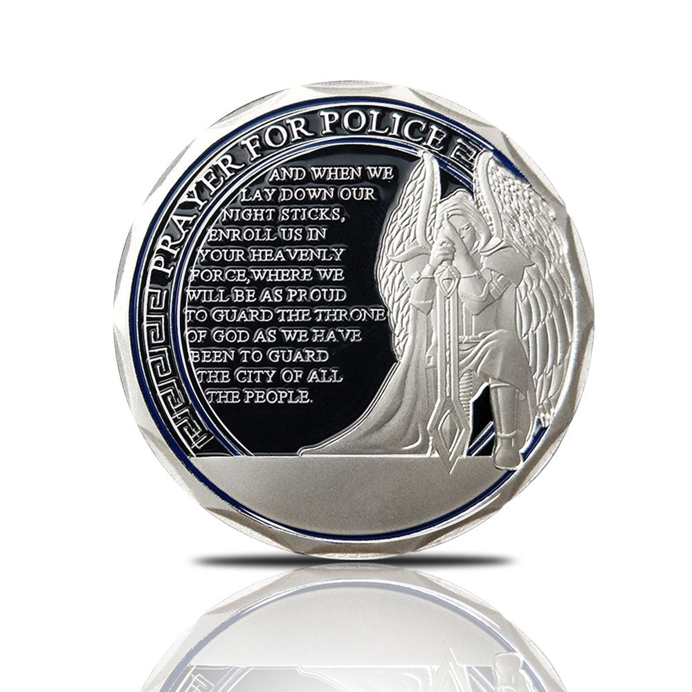 Sheriff Challenge Coin Six Pointed Star Silver Police Badge St Michael Coin/gift for Him for father decowoodo