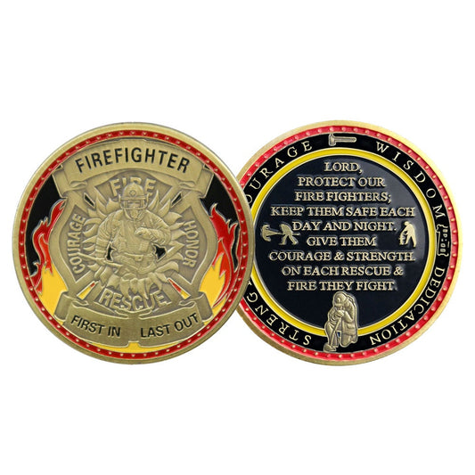 Firefighter Prayer Challenge Coin St Florian Cross Fireman First In Last Out/gift for Him for father decowoodo