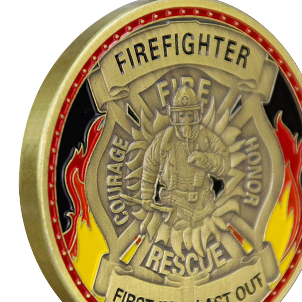 Firefighter Prayer Challenge Coin St Florian Cross Fireman First In Last Out/gift for Him for father decowoodo