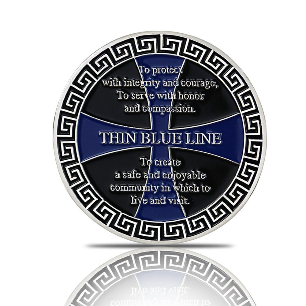 Thin Blue Line Challenge Coin Crusader Warrior Blessd Law Enforcement Gift Coin/gift for Him for father decowoodo