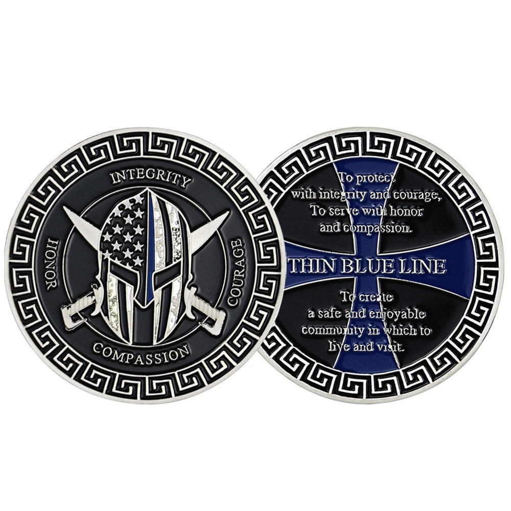 Thin Blue Line Challenge Coin Crusader Warrior Blessd Law Enforcement Gift Coin/gift for Him for father decowoodo