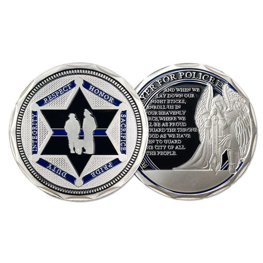 Sheriff Challenge Coin Six Pointed Star Silver Police Badge St Michael Coin/gift for Him for father decowoodo