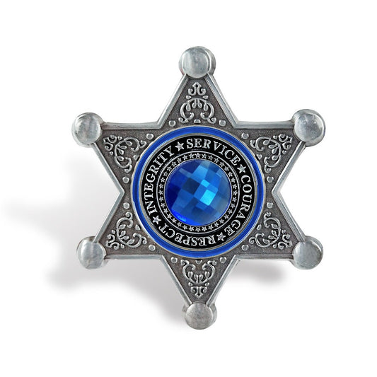 Sheriff Six Pointed Star Challenge Coin Medallion Police Collectible w/ Blue Gem/gift for Him for father decowoodo