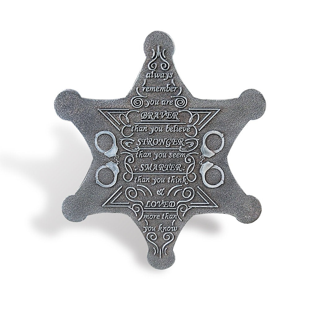 Sheriff Six Pointed Star Challenge Coin Medallion Police Collectible w/ Blue Gem/gift for Him for father decowoodo