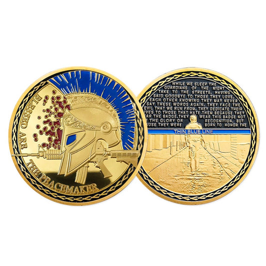 Blessd Are the Peacemaker Police Challenge Coin Thin Blue Line Spartan Spirit/gift for Him for father decowoodo