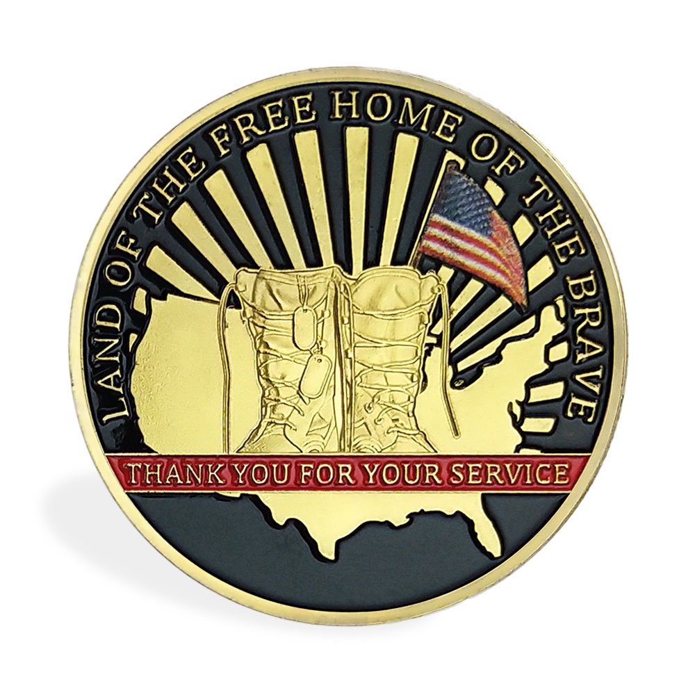 Army Challenge Coin Veterans Boots Land of the Free Home Soldier Medallion Gold/gift for Him for father decowoodo