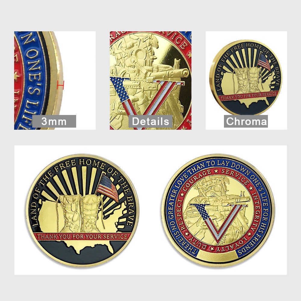 Army Challenge Coin Veterans Boots Land of the Free Home Soldier Medallion Gold/gift for Him for father decowoodo