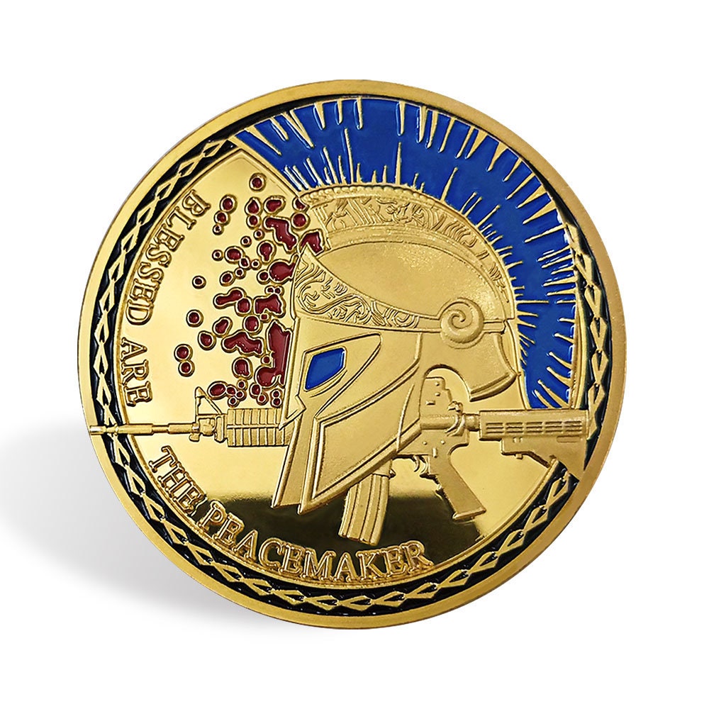 Blessd Are the Peacemaker Police Challenge Coin Thin Blue Line Spartan Spirit/gift for Him for father decowoodo