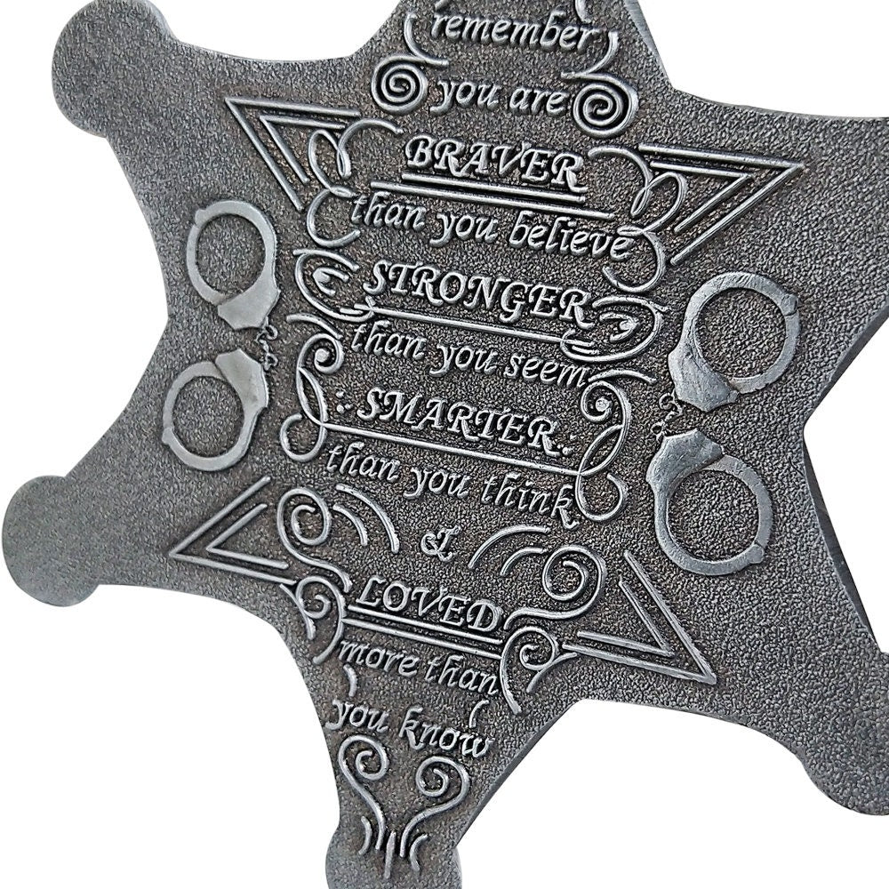 Sheriff Six Pointed Star Challenge Coin Medallion Police Collectible w/ Blue Gem/gift for Him for father decowoodo