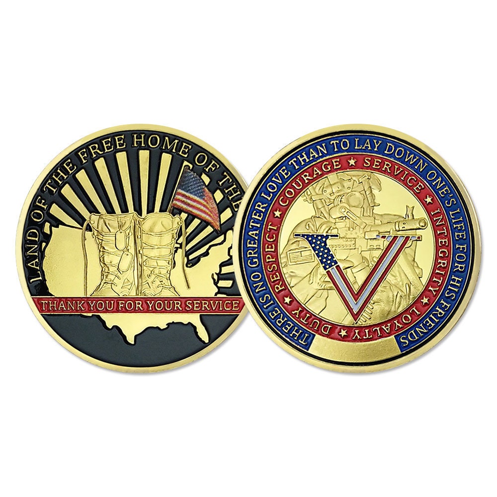 Army Challenge Coin Veterans Boots Land of the Free Home Soldier Medallion Gold/gift for Him for father decowoodo