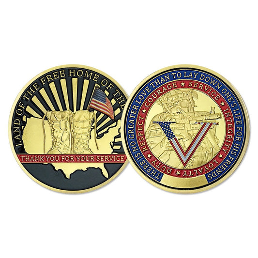 Army Challenge Coin Veterans Boots Land of the Free Home Soldier Medallion Gold/gift for Him for father decowoodo