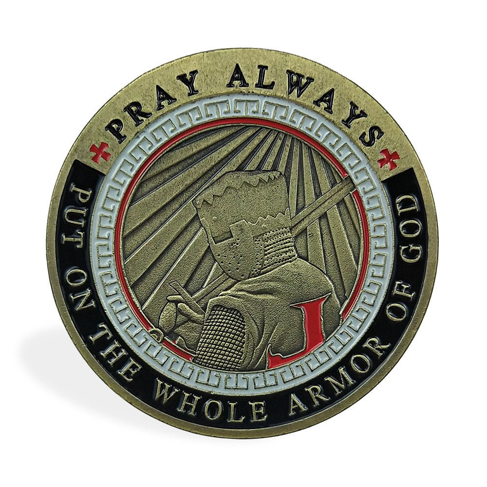 Put On the Full Armor of God Challenge Coin Knights Crusader Eph. 6:13 Prayer/gift for Him for father decowoodo
