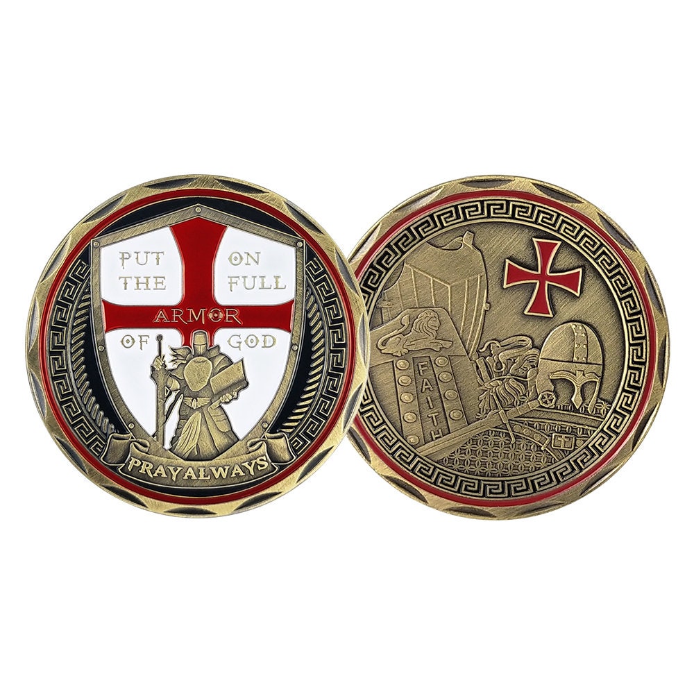 Put On the Full Armor of God Challenge Coin Crusader Pray Always Collectible Coin/gift for Him for father decowoodo