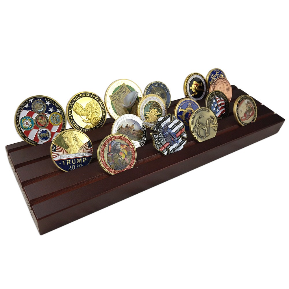 11" Challenge Coin Display Rack Pinewood Cherry Finish Chips Holder/gift for Him for father decowoodo