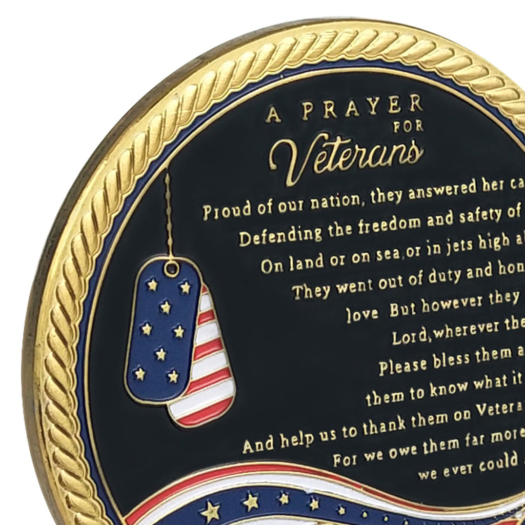 A Prayer for Veterans Challenge Coin Honoring All Who Served Medallion Gift decowoodo