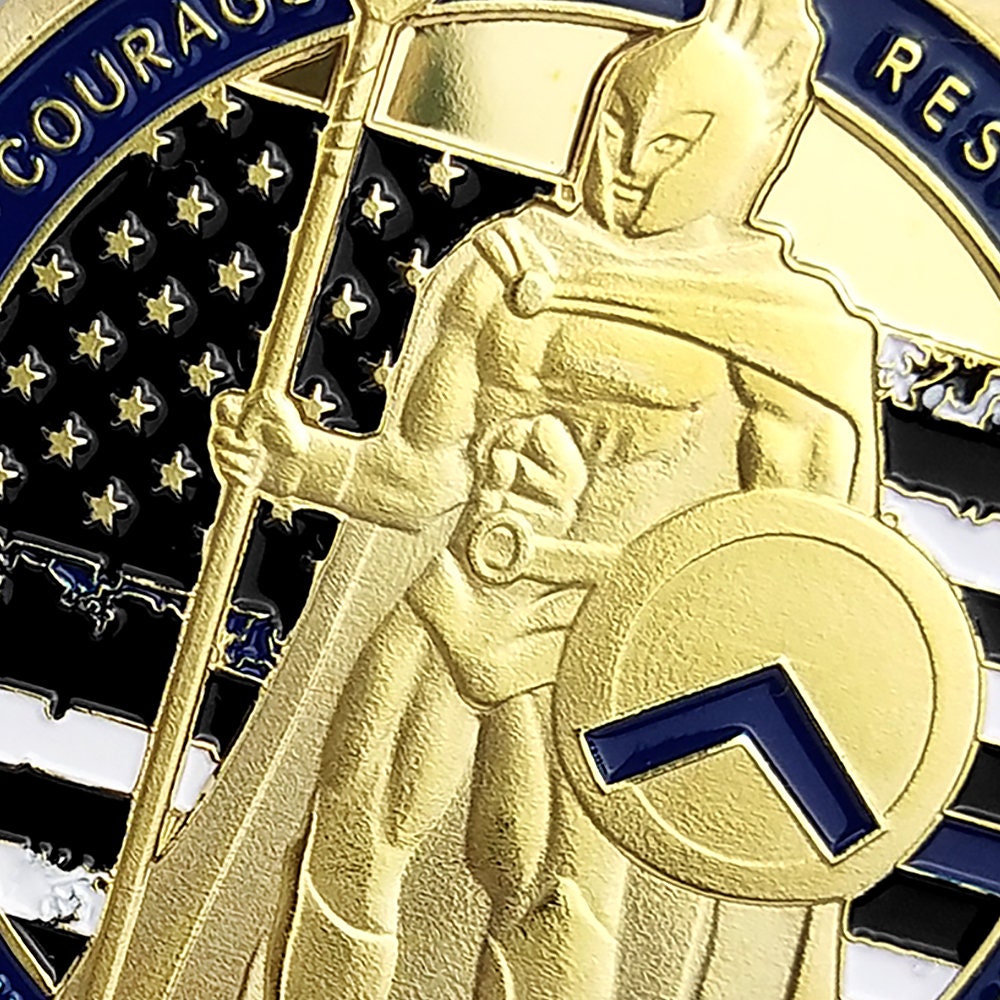 Police Officer Sparta Warrior Challenge Coin A Thin Blue Line Serve & Protect decowoodo