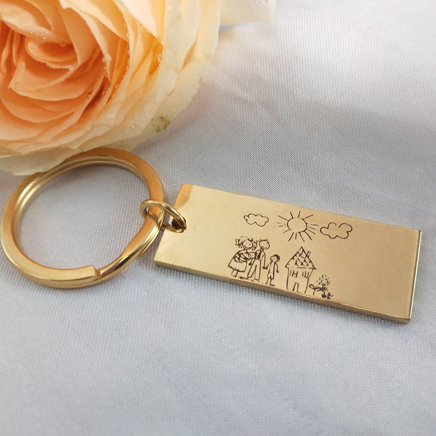 Real Picture Keychain in Gold, Silver, Rose Gold | Custom Portrait | Personalized Keychain | Valentines Day Gift | Anniversary Gift decowoodo